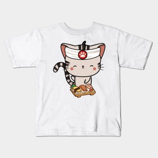 Sushi Chef Tabby Cat Kids T-Shirt